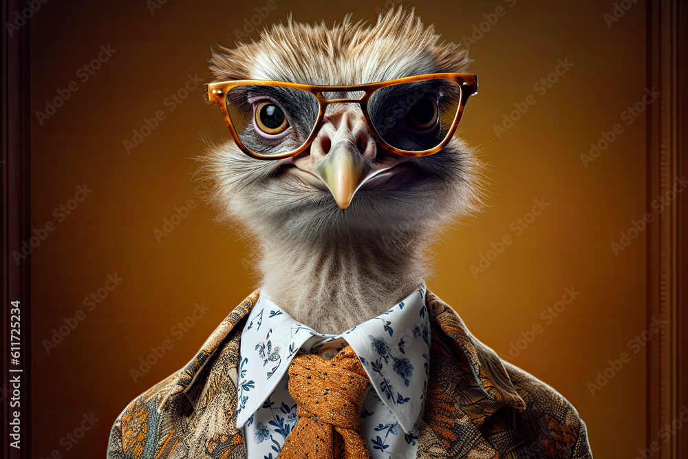 friendly and charismatic ostrich character involved in an everyday activity, animal influencer, animals banner, Generative AI friendly and charismatic ostrich character involved in an everyday activity, animal influencer, animals banner, Generative AI