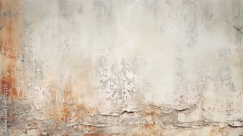 Distressed painted surface. Pale grey, off white, , light gold, antique and aged metal, wall. Vintage texture backdrop. Generative Ai. © Caphira Lescante