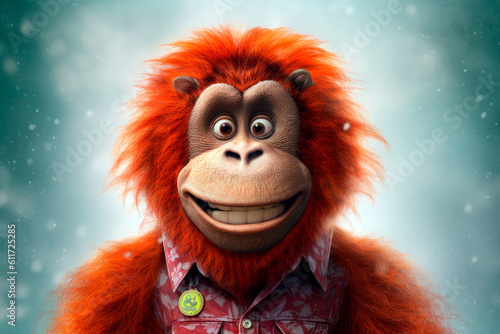 friendly and charismatic orangutan character involved in an everyday activity, animal influencer, animals banner, Generative AI