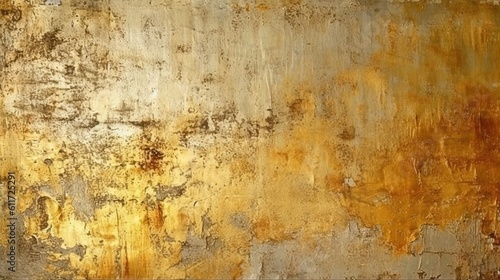 Distressed painted surface. Gold, brown, black antique and aged metal, wall. Vintage texture backdrop. Generative Ai.