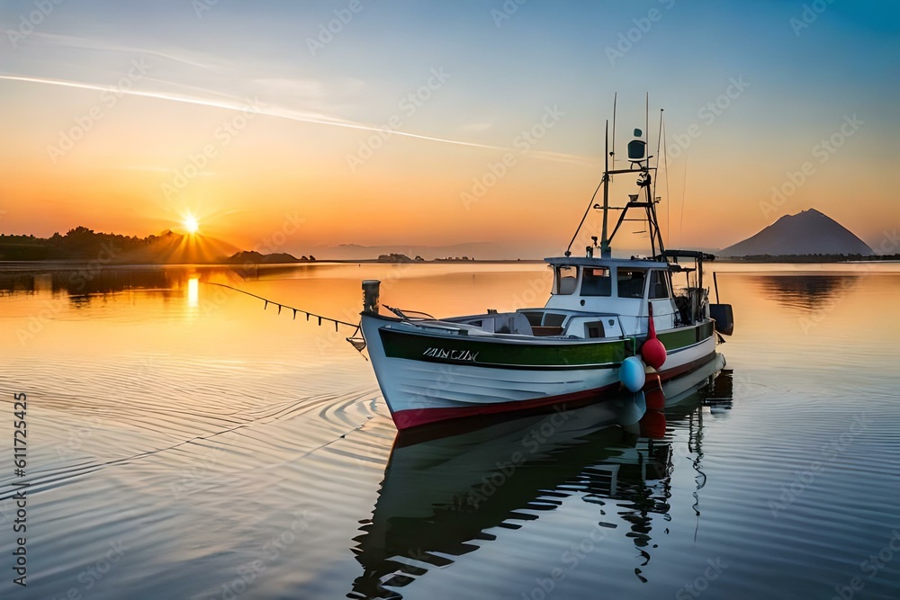 boats at sunset by AI generating