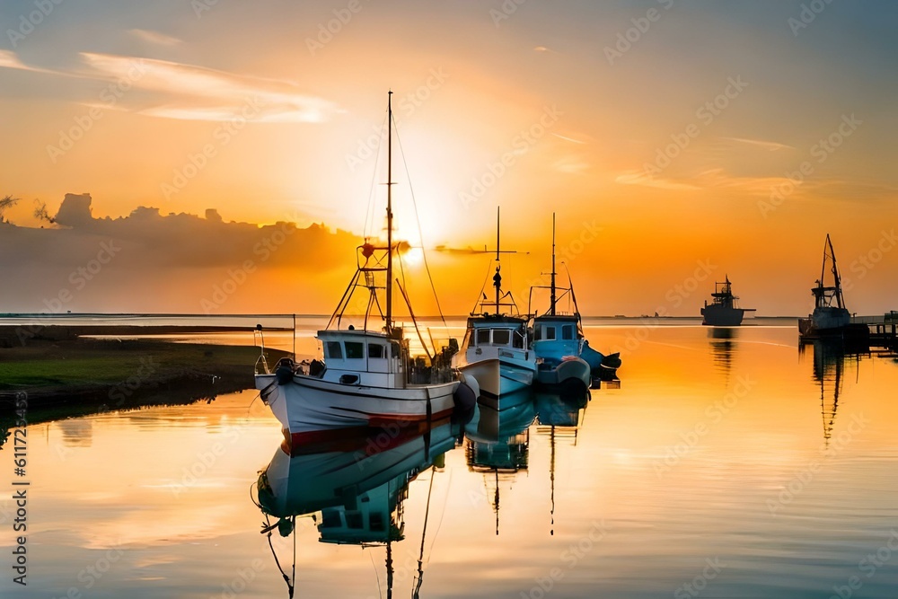 sunset in the port by AI generating