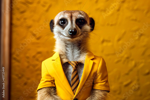 friendly and charismatic meerkat character involved in an everyday activity, animal influencer, animals banner, Generative AI photo