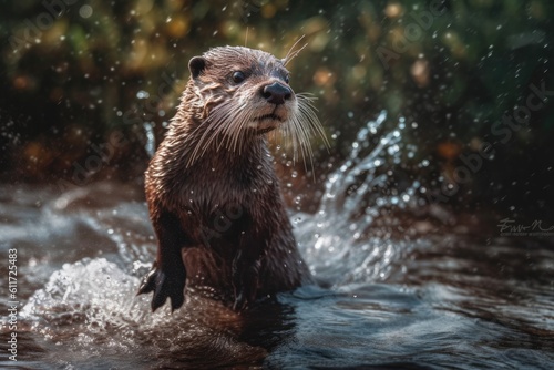 A close-up photo of an otter trying to make its nest in the water. Generative AI © Mustafa