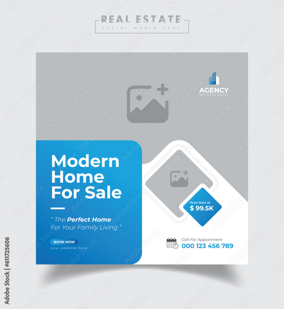 Obraz premium Real estate social media post or home sale online marketing flyer template design