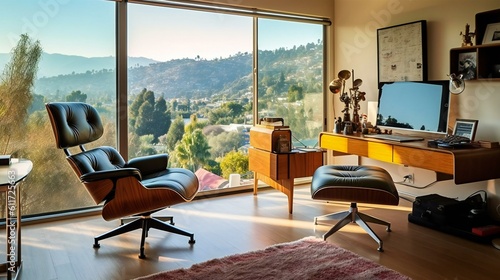 Fotografia Contemporary and Modern Home Interior Design Office, Eames chair, Wood and leath