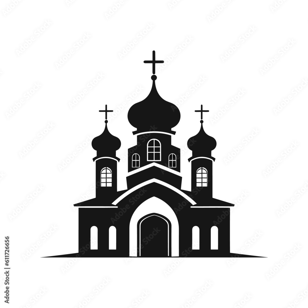 Vector silhouette of Christian church house classic icon symbol black color isolated on white background 