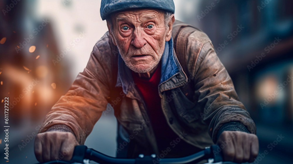 Senior man braves city traffic on his bicycle - ai generative