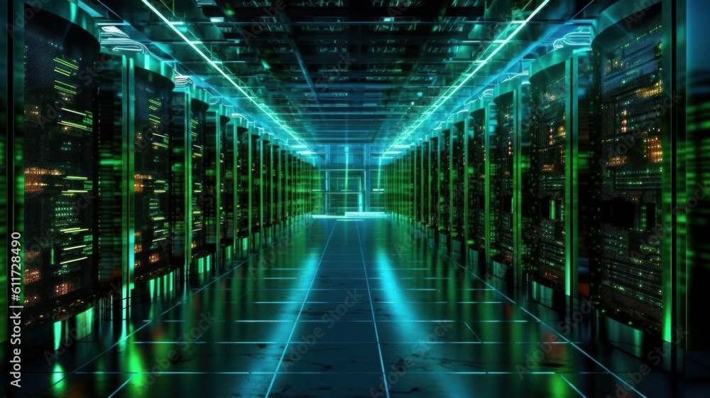 Server racks in computer network security server room data center. generative ai Server racks in computer network security server room data center. generative ai