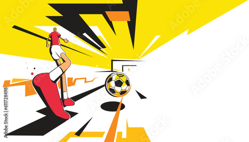 Vector illustration of an abstract cartoon character performing football. Cartoon hand drawn trendy. The collection of sport concepts.