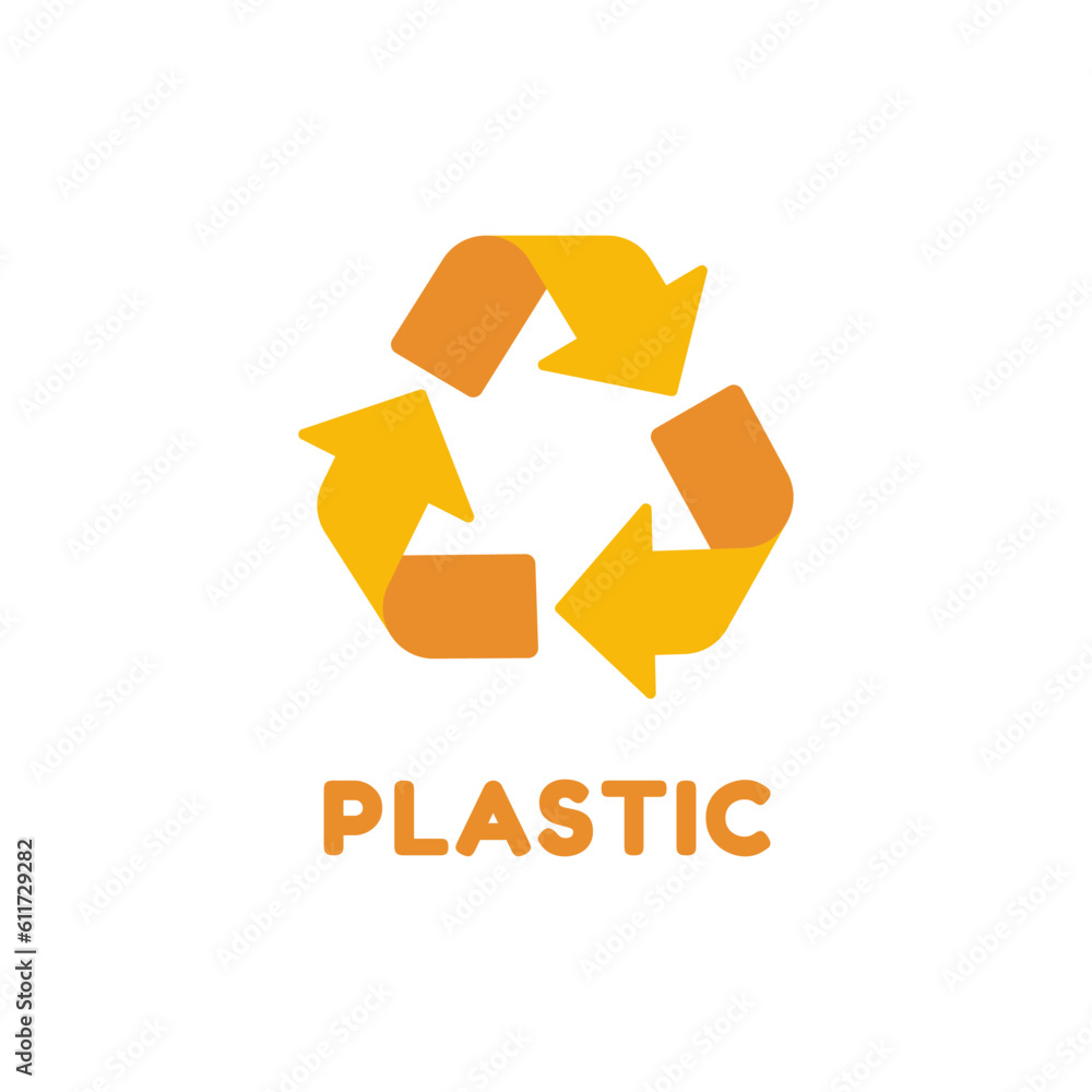 Vector plastic recycling symbol. Yellow recycle symbol on white