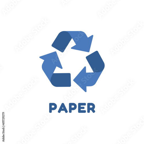 Vector paper recycling symbol color. Blue recycle symbol on white background.