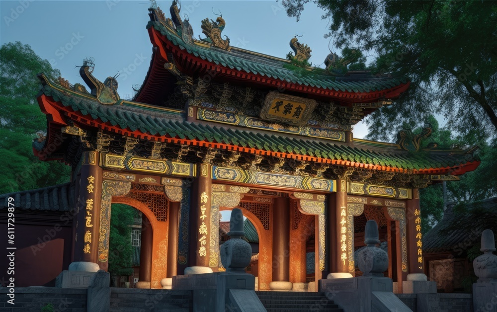 Memorial gateway at Foshan Zumiao Park. Translation: Memorial gateway at Foshan Zumiao Park. Translation:
