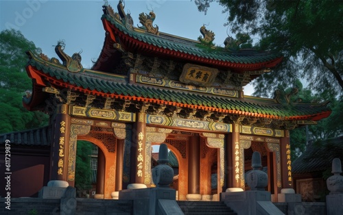 Memorial gateway at Foshan Zumiao Park. Translation: "Ancesternal Temple", Generative AI