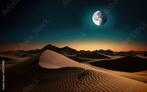Night in desert with moon, Generative AI photo