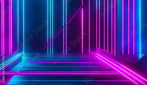 3d render, abstract minimal neon background, pink blue neon lines going up, glowing in ultraviolet spectrum. Cyber space. Laser show. Futuristic wallpaper. ai generative