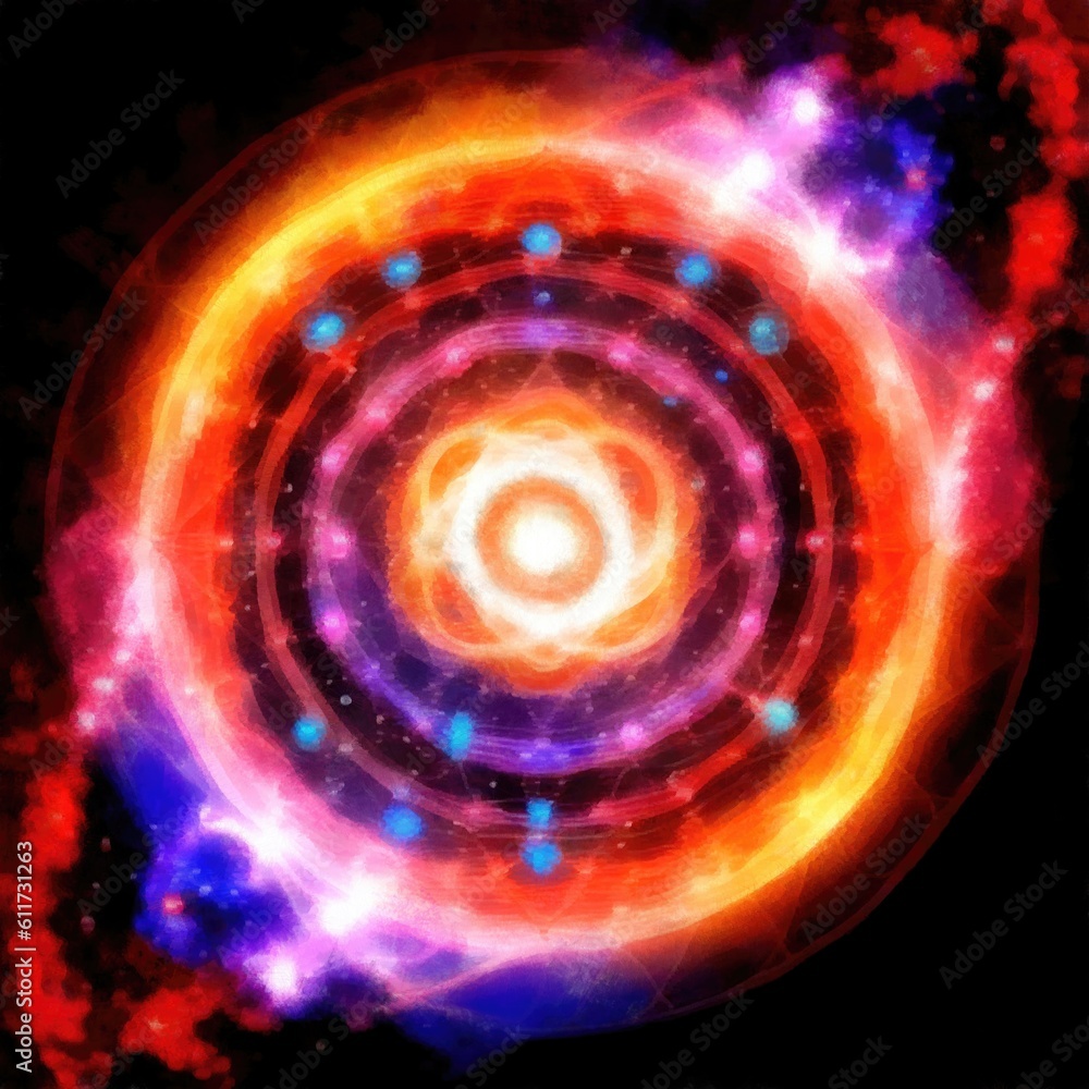 Naklejka premium Abstract watercolor mandala cosmic circle digital paint