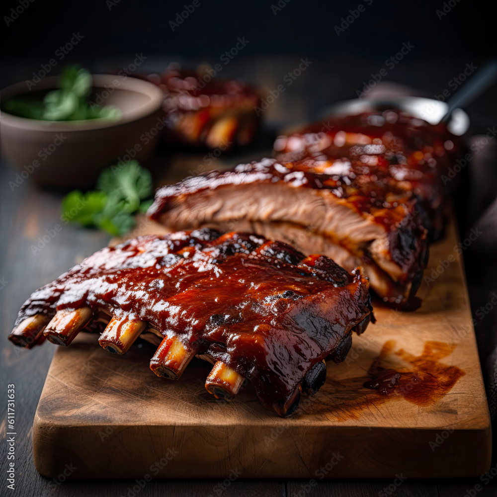 Perfect full rack of beef ribs covered in BBQ sauce created with ...