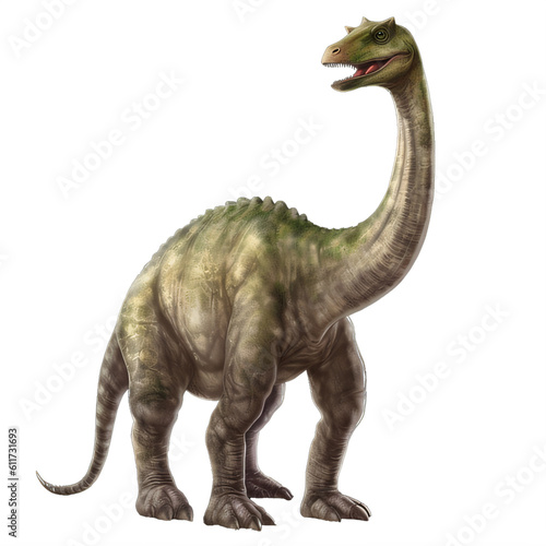 A brachiosaurus dinosaur with a long neck on a transparent background png isolated Generative Ai