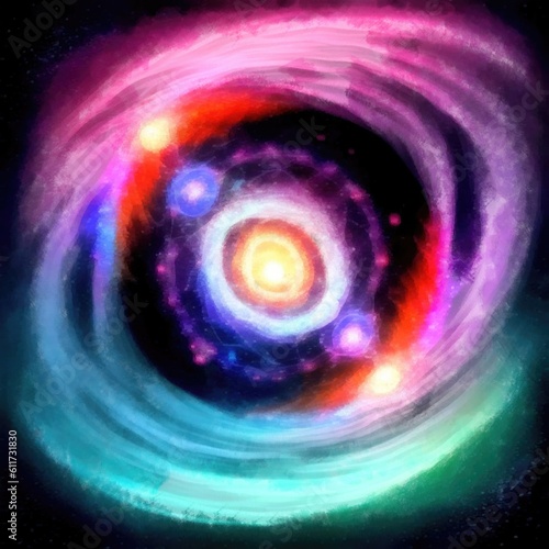 Abstract watercolor mandala cosmic circle digital paint