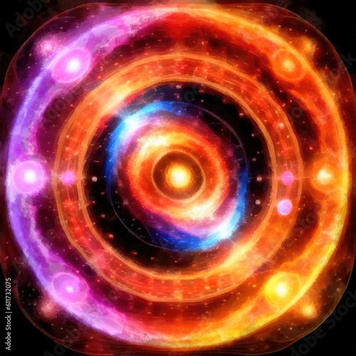 Abstract watercolor mandala cosmic circle digital paint