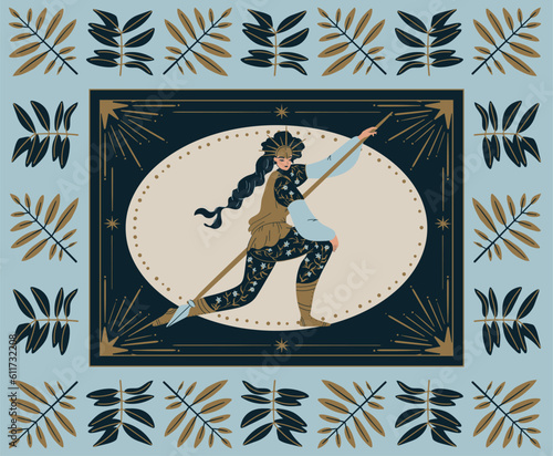 Old Norse Celtic pattern frame Valkyrie female warrior