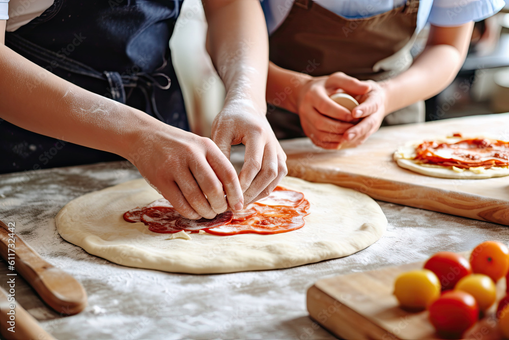 Making Pizza with Children, Cooking Pizza Together, Abstract Generative AI Illustration Making Pizza with Children, Cooking Pizza Together, Abstract Generative AI Illustration