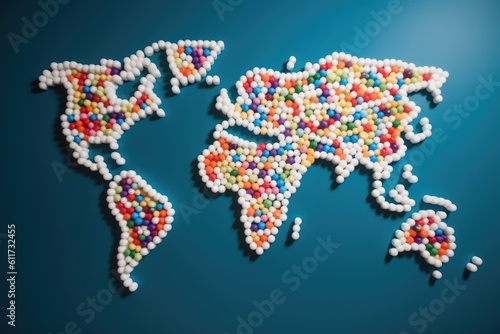 World Map Made of Medicine Pills  Pill Earth  Abstract Generative AI Illustration