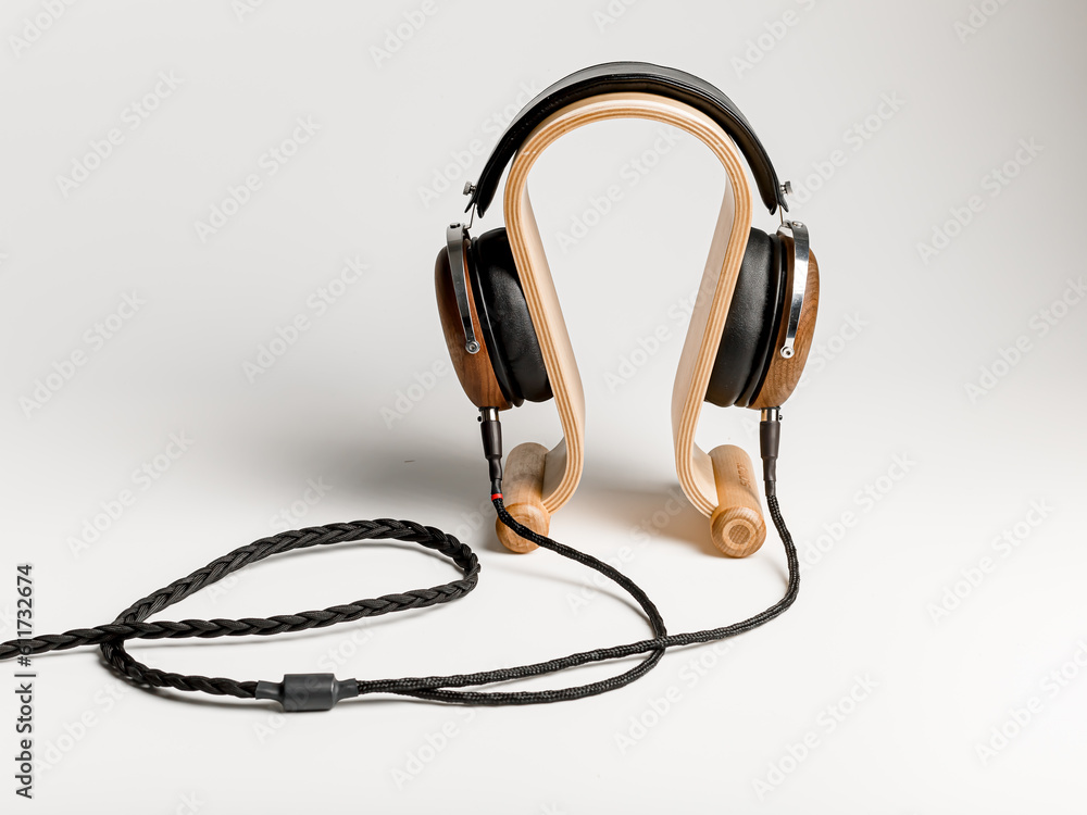 High-quality black and brown wooden acoustic headphones.