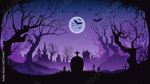 Fotografie, Obraz Purple Cemetery halloween background banner