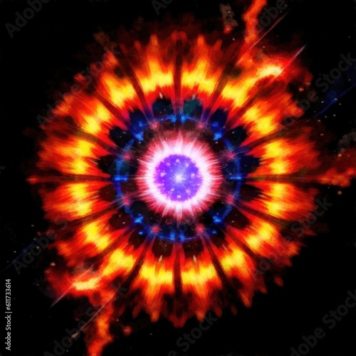 Abstract watercolor mandala cosmic circle digital paint