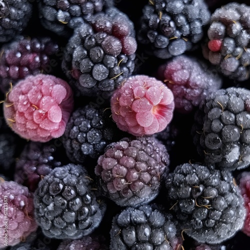 blackberry background close-up  Berries are fresh and juicy  blueberry  different size and shape. Vegetarian snack  healthy diet food  Generative AI