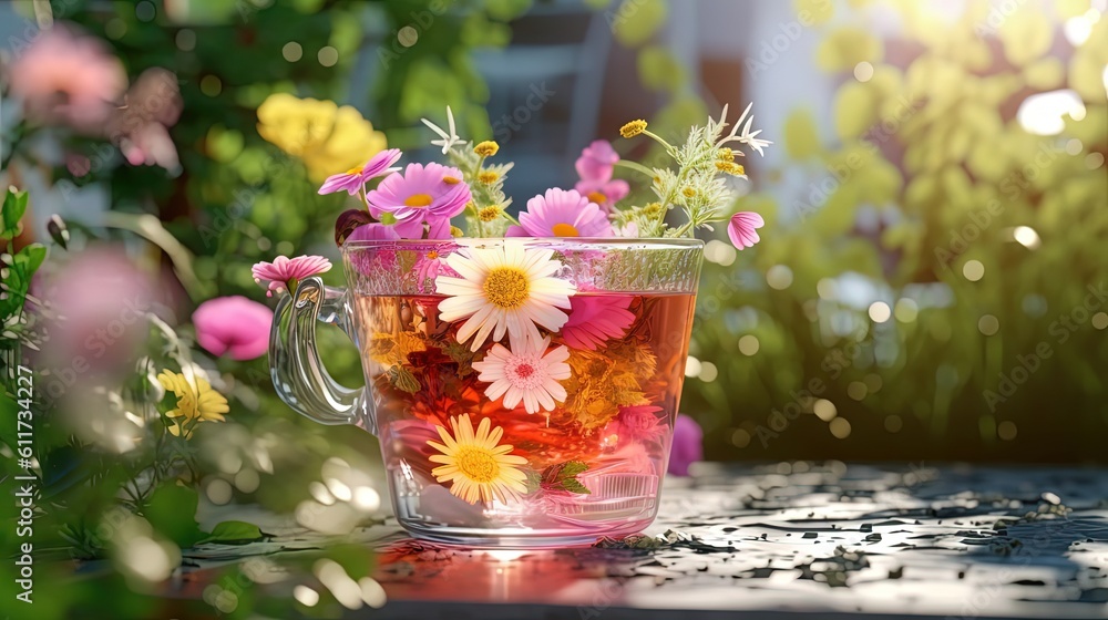 close up refreshing cool drink, fruits infused water on outdoors table, Generative Ai close up refreshing cool drink, fruits infused water on outdoors table, Generative Ai