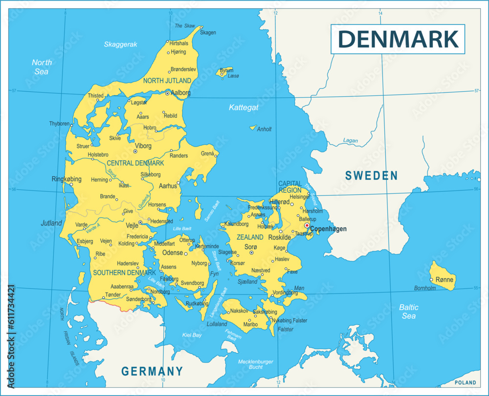 Fototapeta premium Denmark Map - highly detailed vector illustration