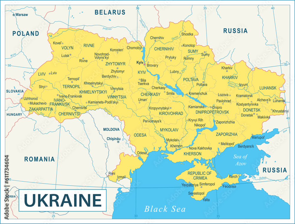 Naklejka premium Ukraine Map - highly detailed vector illustration