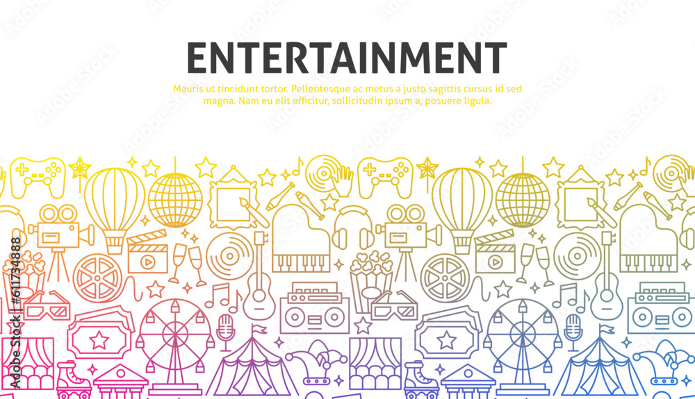 Entertainment Outline Concept. Vector Illustration of Outline Design.