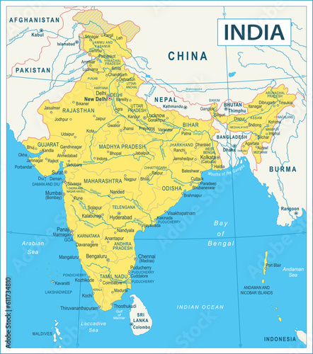India Map - highly detailed vector illustration