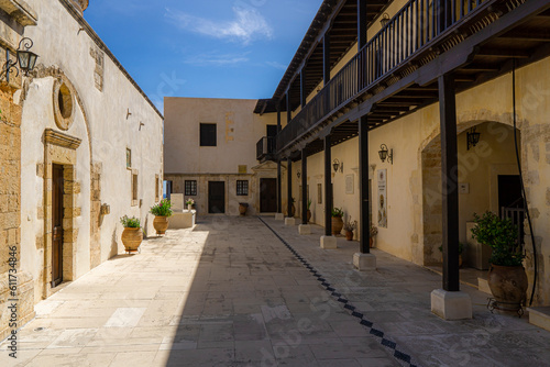 Courtyard of Monastery of Our Lady of Gonia on the southeast coast of the Rodopos peninsula in Crete. © Andrzej