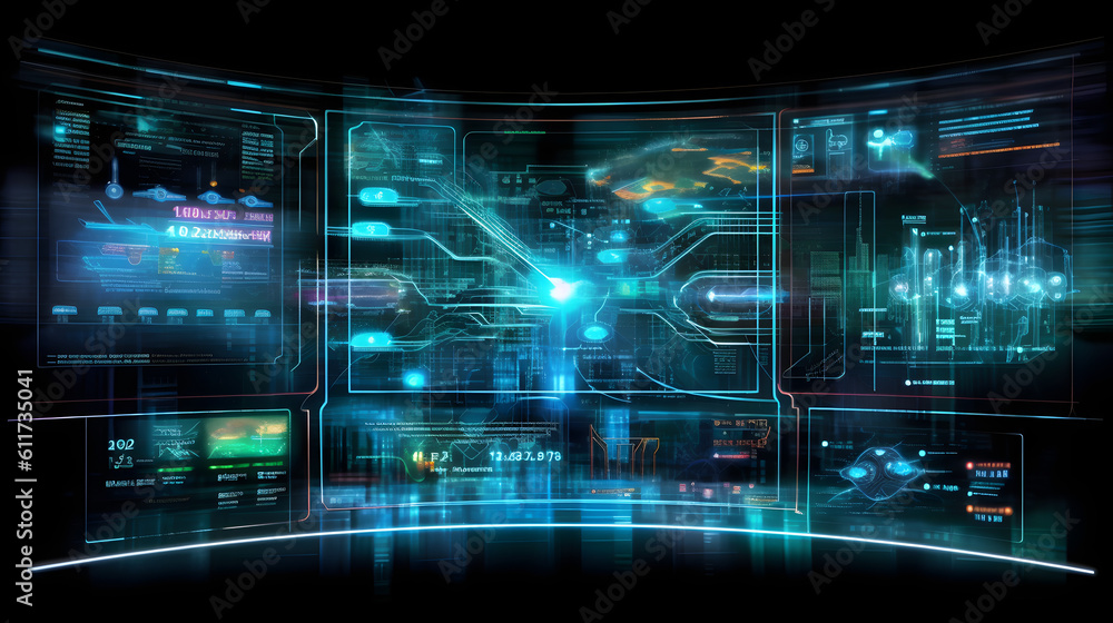 Charting the Course Futuristic Display Revealing Blue Data and Sci-Fi Graphs. Pc. Generative AI Charting the Course Futuristic Display Revealing Blue Data and Sci-Fi Graphs. Pc. Generative AI