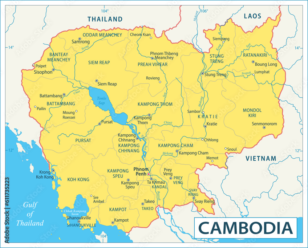Cambodia map - highly detailed vector illustration