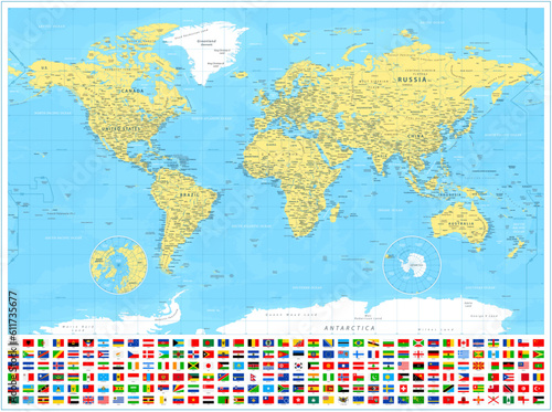 Fototapeta Naklejka Na Ścianę i Meble -  World map and Flags - highly detailed vector illustration