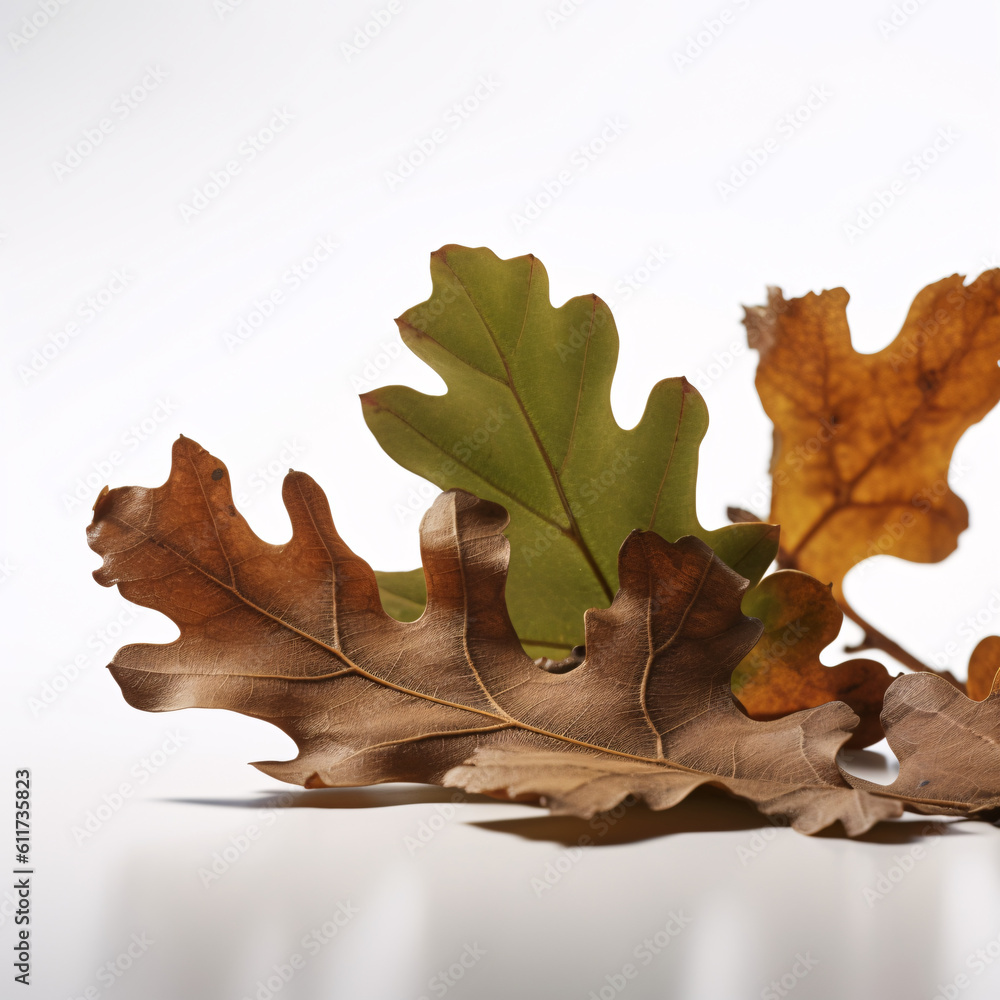 oak leaves on a white background. Generative AI oak leaves on a white background. Generative AI