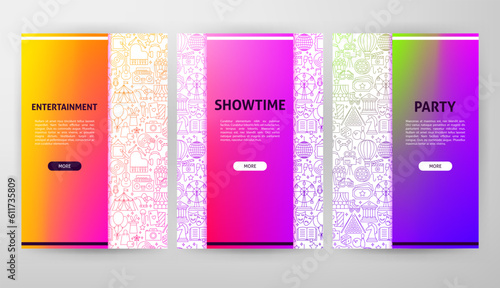 Entertainment Web Design. Vector Illustration of Outline Concept.