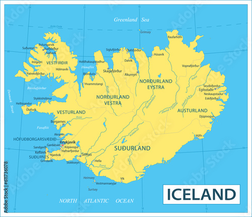 Iceland map - highly detailed vector illustration