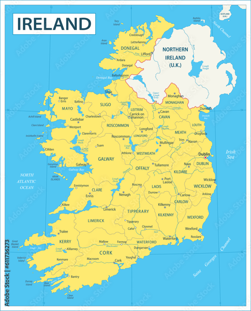 Fototapeta premium Ireland map - highly detailed vector illustration