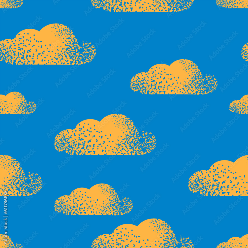 Seamless pattern with yellow clouds on a blue background for printing on fabrics, textiles. Vector. Seamless pattern with yellow clouds on a blue background for printing on fabrics, textiles. Vector.