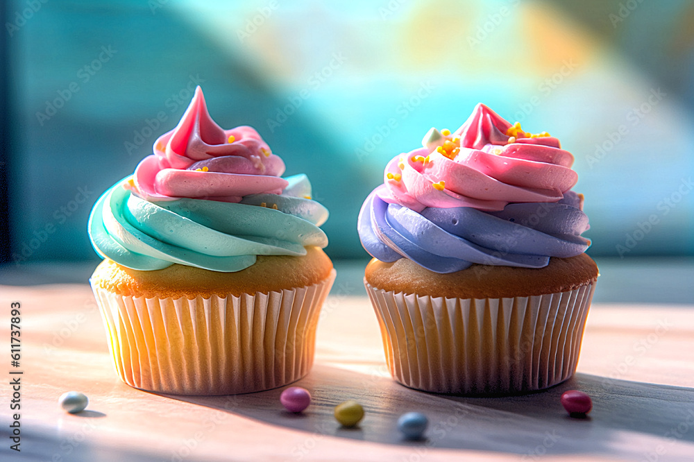 Cupcakes with Cream and Sprinkles. Generative AI Cupcakes with Cream and Sprinkles. Generative AI