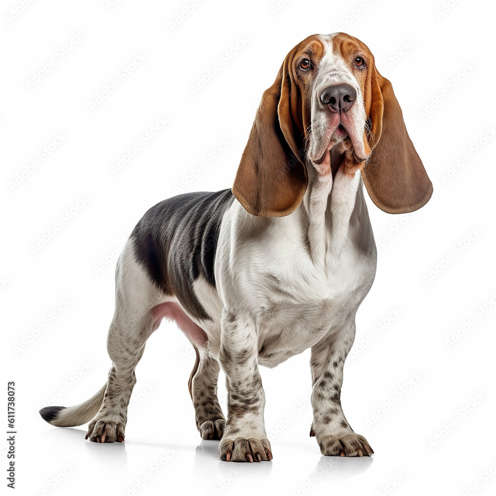 basset hound dog isolated in a white background, ai generative