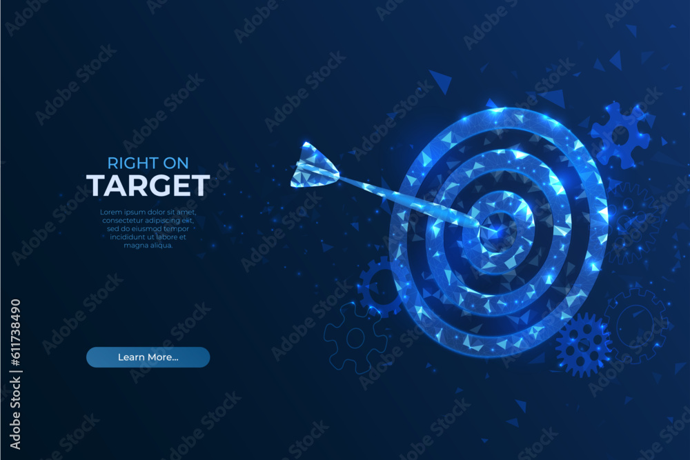 Target goal. Digital technology, blue arrow wireframe, data competition