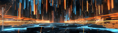 Ultrawide Wallpapers Illuminated Geometric Patterns in Neon with Blue, Red, and Orange Themes. Generative AI